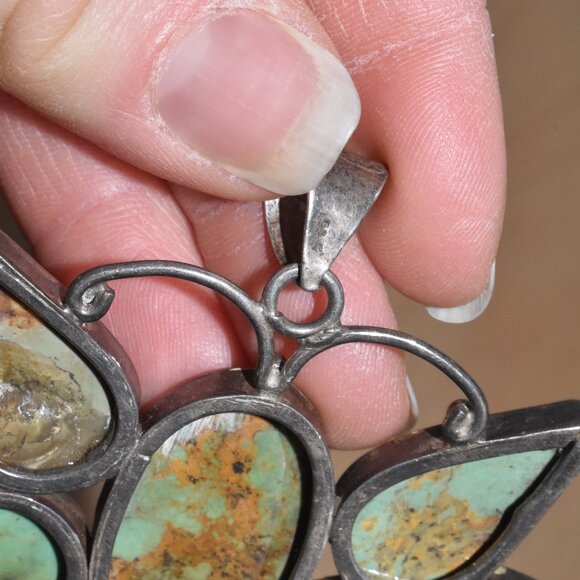 Stunning Vintage 925 Stone and Silver Charm Necklace Abstract Butterfly - Picture 5 of 5